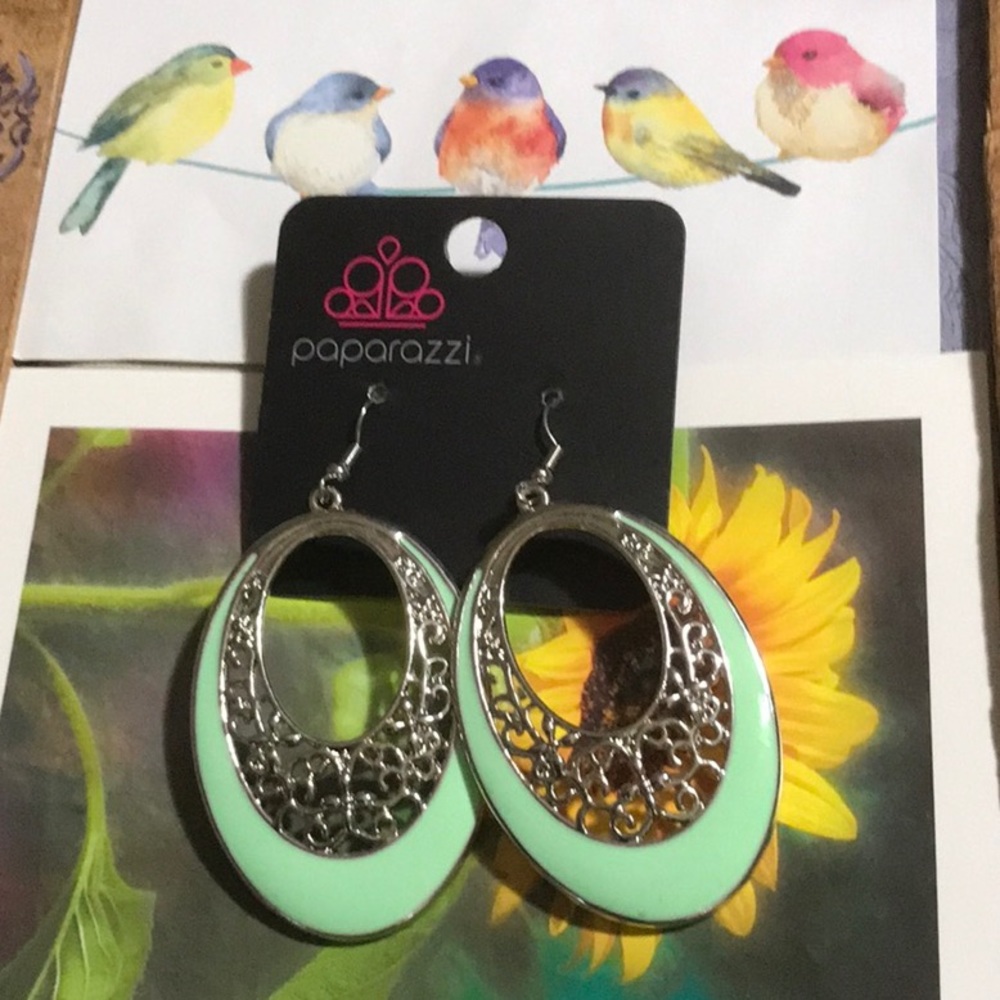 New Paparazzi mint green and silver toned pierced earrings